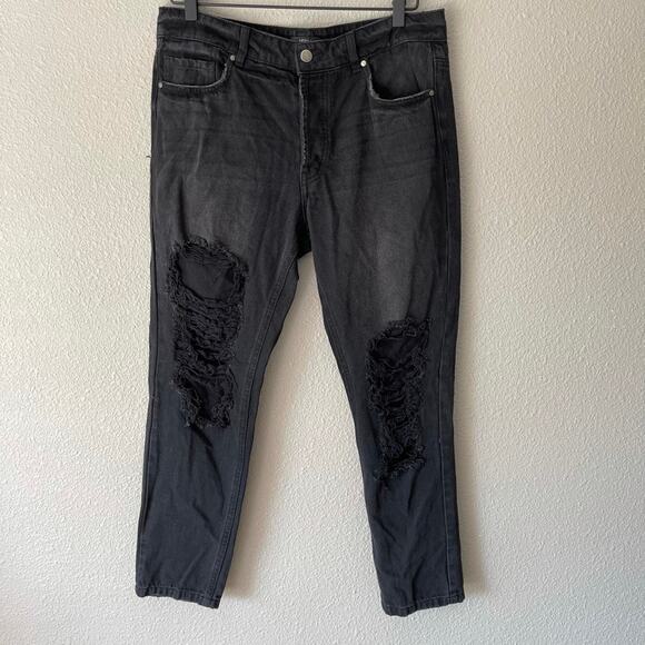 AFRM Washed Black Cyrus High Waist Ankle Ripped Destroyed Button Fly Jeans 28 - Picture 2 of 8